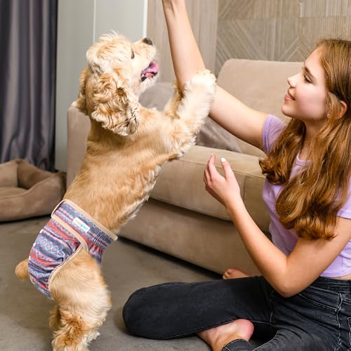 Image of Langsprit Washable Female Dog Diapers - Doggie Reusable Diapers for Doggy Puppy Female in Period - Highly Absorbent Dog Heat Panties Plaid-1 L