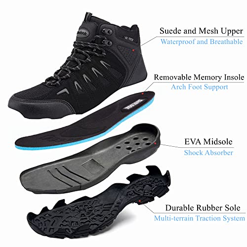 SHULOOK Men's Waterproof Hiking Boots Non-Slip Lightweight Mid Top Ankle Boot Breathable Hiker Trekking Shoes