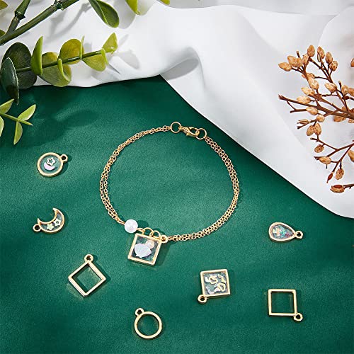 CHGCRAFT 48Pcs 4 Styles Golden Geometric Hollow Frame Charms Teardrop Round Square Moon Alloy Open Back Bezel Pendants for DIY UV Resin Pressed Flower Jewelry Length 14-19mm - Image 4