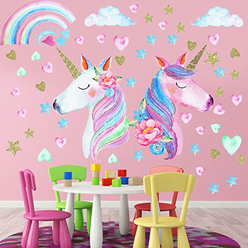 3 Sheets Unicorn Wall Decal Stickers, Large Size Unicorn Rainbow Wall Decor for Girls Kids Bedroom Nursery Christmas Birthday Party Decoration 3 51oQOAgLNFL