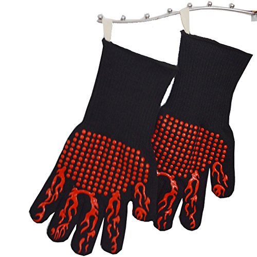 Heat Resistant Gloves BBQ Gloves Oven Mitt,Hand Protection From Grilling,Kitchen, Fireplace, Grilling, Double Layers Silicone CoatingHeat And Flame Resistant Up To 932°F