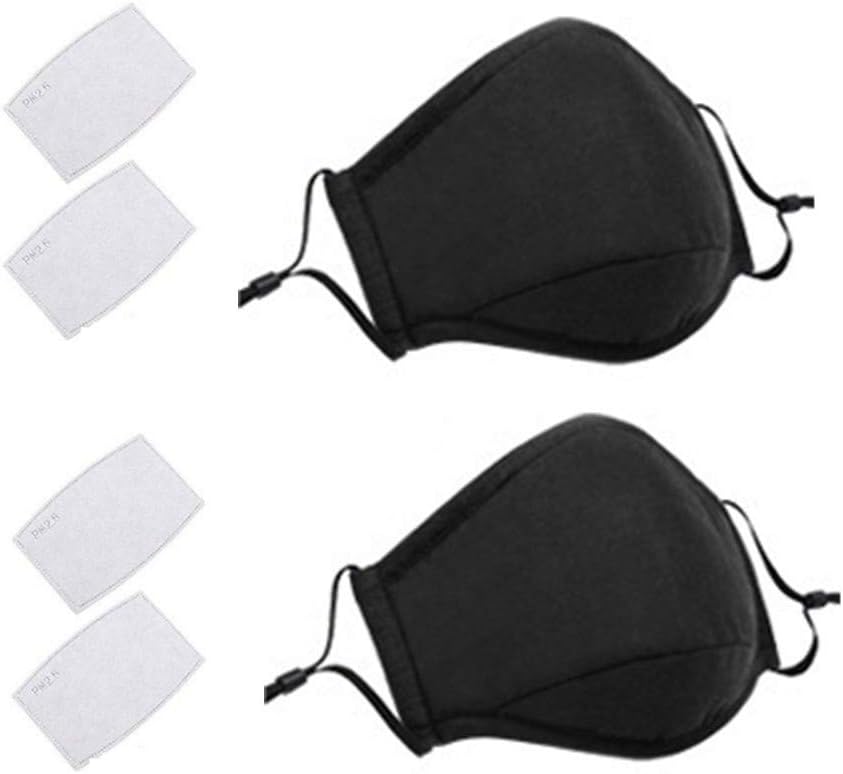 2 Pack Face Covers with 4 Air Filter Cotton Sheet Washable Reusable Face Protector with Adjustable Straps-Black