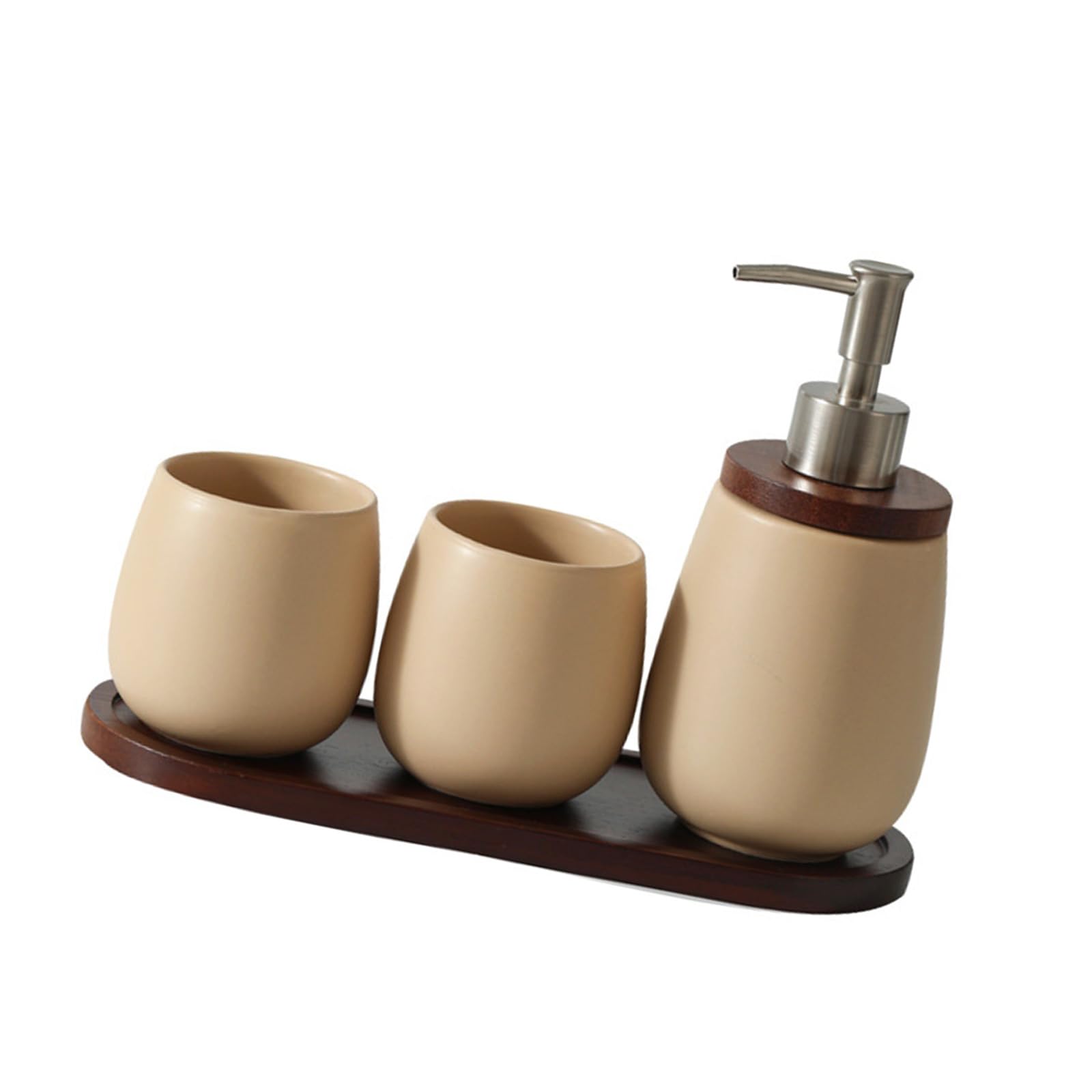 Qusinfc Ceramic Mouthwash Cup Liquid Soap Dispenser with Wooden Stand for Home and Boutiques Hotel Countertop Display Toothbrush Cup and Soap Despenser