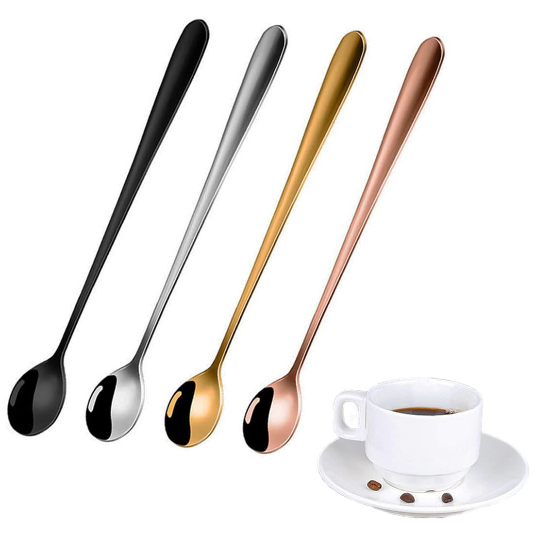 4 Pieces Coffee Spoons Teaspoons Stainless Steel Espresso Spoons Long Handle Soup Spoons Ice Cream Dessert Cake