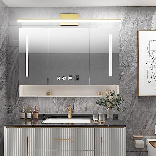 Image of Aipsun Brushed Brass Vanity Light Fixtures 40inch Modern LED Bathroom Fixtures Gold Vanity Lighing for Bathroom Wall Light Fixtures 5500K