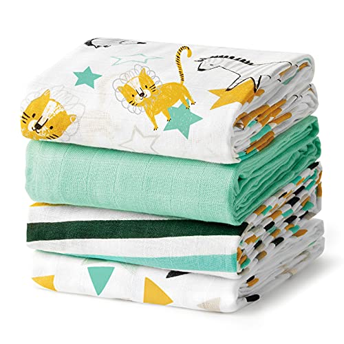 Baby Swaddle Blanket Unisex Swaddle Wrap Soft Silky Bamboo Muslin Swaddle Blankets Neutral Receiving Blanket for Boys and Girls, Large 47 x 47 inches, Set of 4