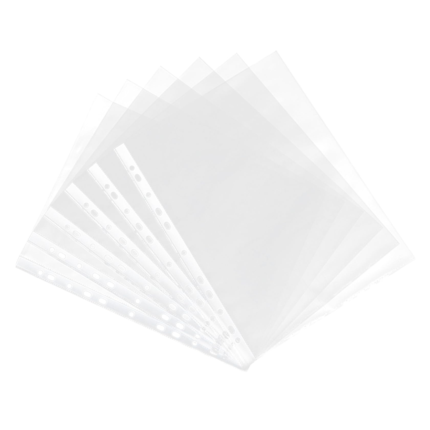 NUOBESTY Pochettes Perforées 11 Trous Format A4 en Pp Transparent, Lot de 100 Pièces, Pochettes Porte-documents Résistantes à L'huile et Faciles à Nettoyer pour Bureau