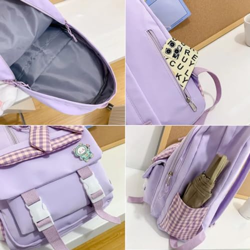 Kawaii Bowknot Big Capacity Backpack with Kawaii Pin and Cute Pendant Accessories for Women Aesthetic Daypack(black)3