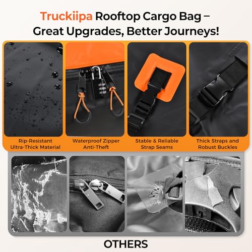 Image of Truckiipa Car Rooftop Cargo Carrier Bag, 20 Cubic Feet Waterproof Roof Cargo Carrier Bag, Soft Shell Car Top Cargo Box for All Vehicles with /Without Racks, Anti-Slip Mat, Door Hooks, Luggage Lock