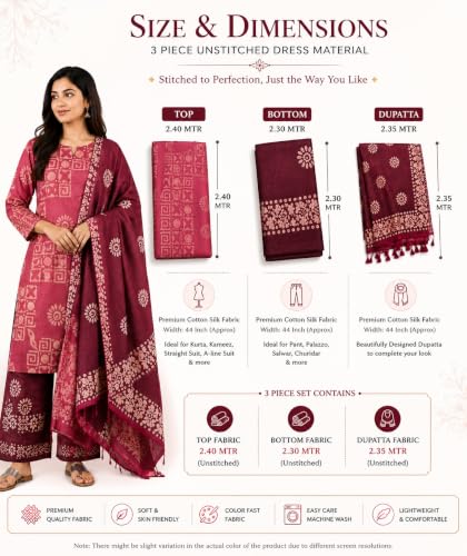 Image of HAIDER ALI AND SONS Women's Cotton Silk Batik Print Unstitched Salwar Suit Dress Material with Dupatta | Bhagalpuri Handloom Fabric | Casual, Office & Festival Wear