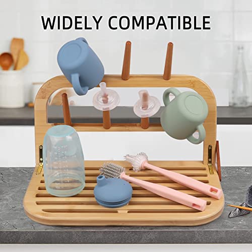 Bamboo Baby Bottle Drying Rack, Space Saving Kitchen Drying Rack & Bottle Holder For Plastic Bag, Cup, Glass, Dish, Accessories, Reusable Ziplock And Freezer Bag Dryer Rack #TOP3