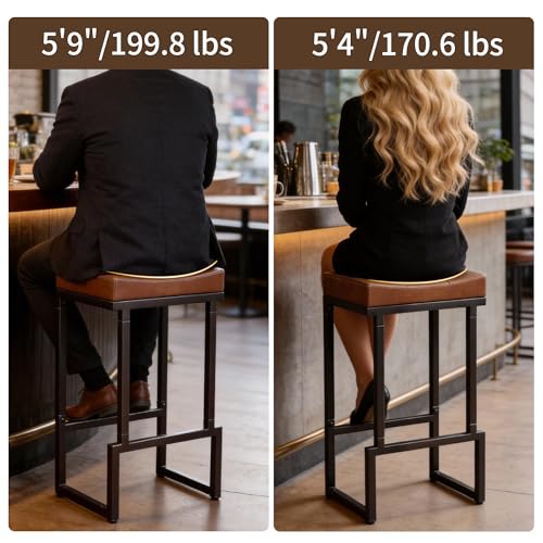 Image of FIRAVOE 28 inch Bar Stools Set of 3, PU Leather Backless Saddle Bar Stools