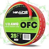 1/0 Gauge Wire (25ft) AWG Amp Battery Cable for Automotive Electrical Wiring - Oxygen Free Copper (OFC) Welding Cable 0GA - Car Amplifier Power & Ground Cable, Stereo Audio Speakers, RV Trailer Wiring