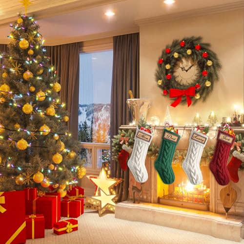 Weldomcor 4 Pcs Christmas Stockings Large 18 Inch Cable Knit Xmas Stockings Unique Burgundy Knit - Image 2