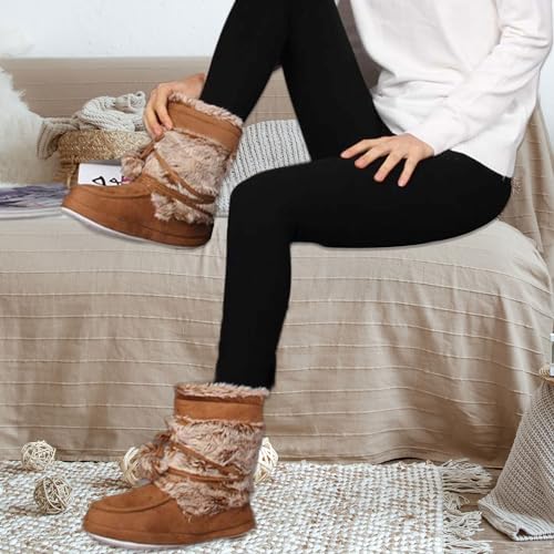 Fluffy Slippers for Women Cute Warm Indoor Bootie Slippers with Pompoms Non-slip House Home Boots2