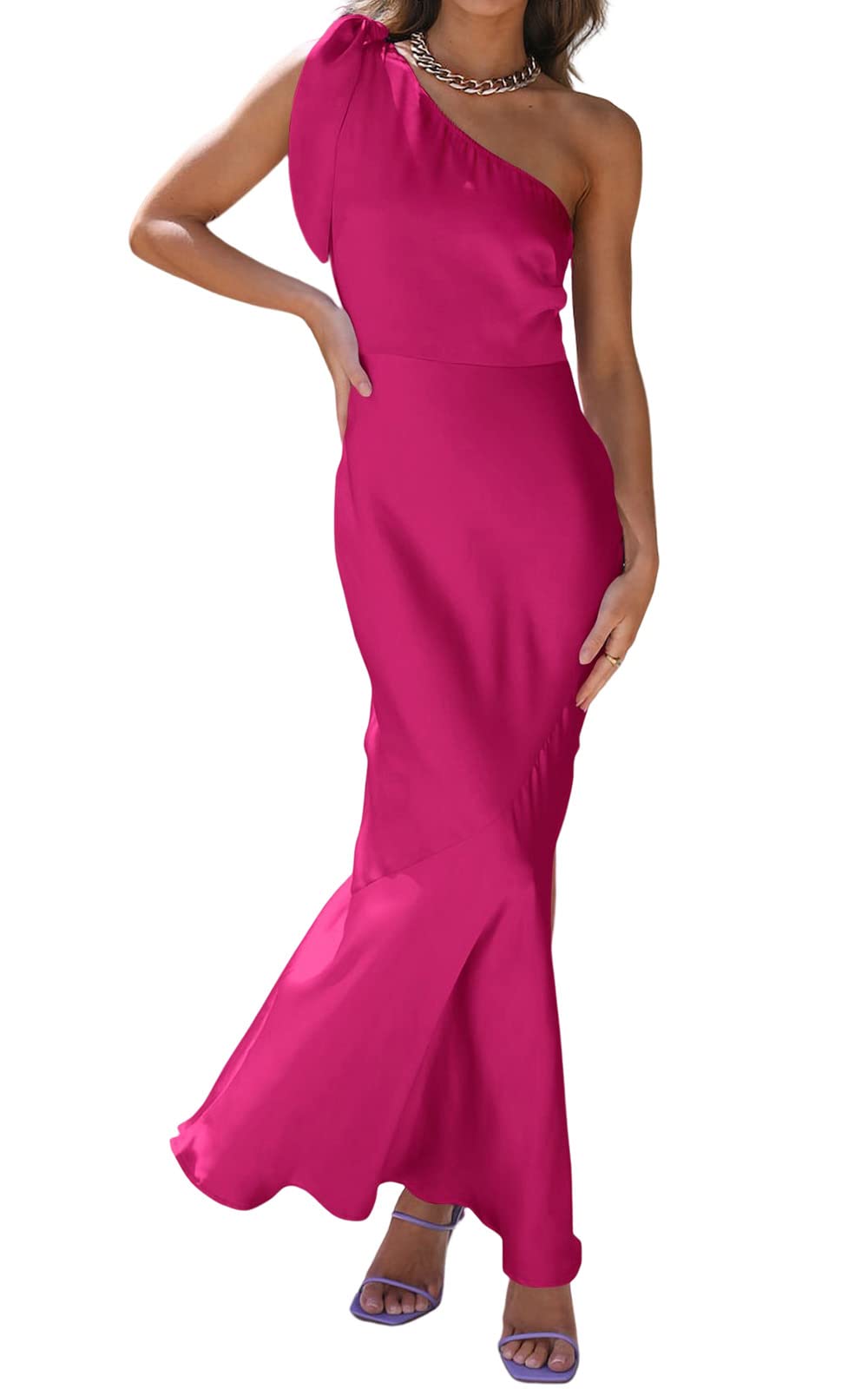 PRETTYGARDEN Women's 2023 Summer One Shoulder Knot Dresses Wedding