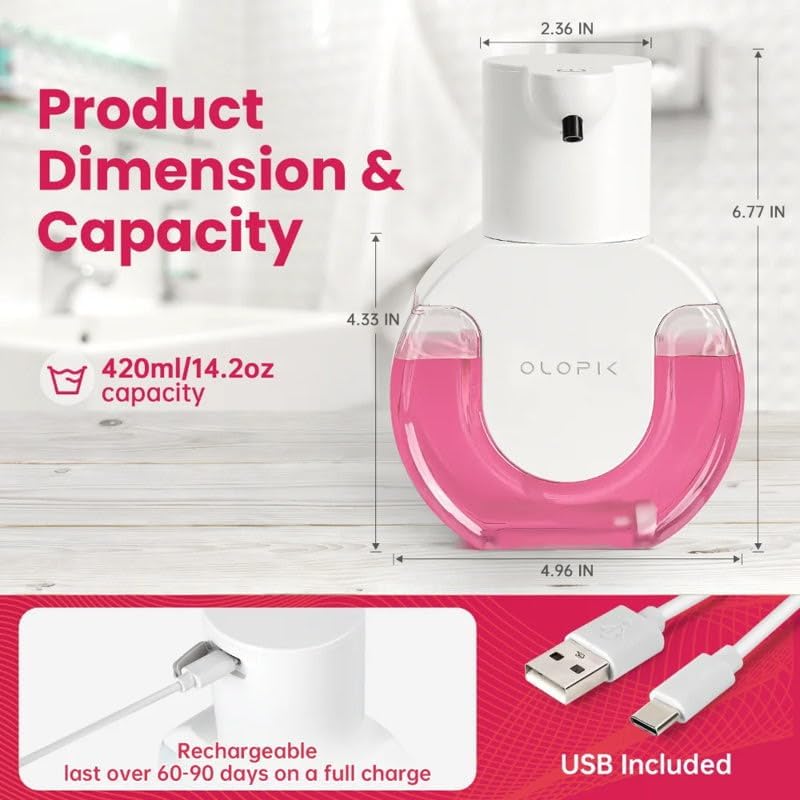 Miniatura 7 de Dispensador automático de jabón espumoso, soporte de pared sin contacto y tableta perfumada incluida, 15 onzas, automático con 4 niveles ajustables,