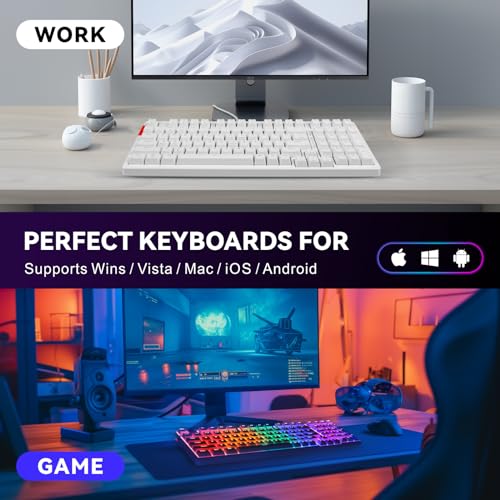 Image of Baytion Mechanical Gaming Keyboard, 99 Keys Wired Keyboard with Red Switches and RGB Backlit for iOS, Android and Windows, White