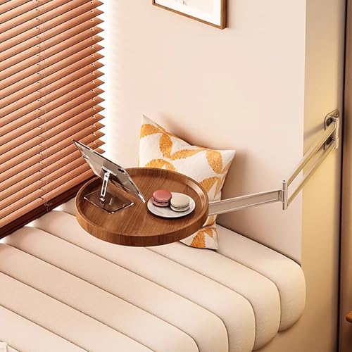 Table pliante murale ronde en noyer pour gain de place optimal