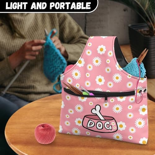 Image of Daisy Yarn Bags for Knitting Yarn Storage Bag Organizer Dog Crochet Organizers and Storage Yarn Storage Bag for Crocheting for Women Gifts Knitting Tote Bag Large