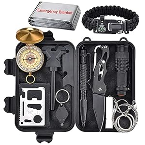 XUANLAN Emergency Survival Kit 13 in 1, Outdoor Survival Gear Tool with Survival Bracelet, Fire Starter, Whistle, Wood…