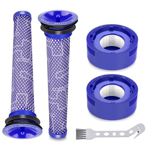 Dyson V7 V8 Animal and Absolute Cordless handheld Vacuum Filter Replacement Kit - 2 Pre-Filters 2 Post-Filters 1 Brush - Replaces Part # 965661-01 & 967478-01