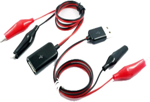Yiqigou 2 Pcs Double Alligator Clip Jumper Probe Test Leads to USB Male Female Plug Adapter with 22.8 Inches Red and Black Cable