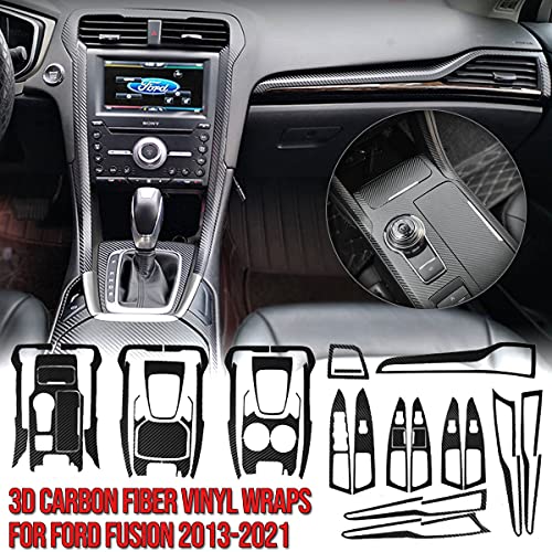 aohua Center Console Dashboard Vinyl Wrap Cover Matte Black Carbon Fiber Interior Pre-Cut Armrest Console Panel Protective Decoration Sticker Accessories for Ford Fusion 2013-2021