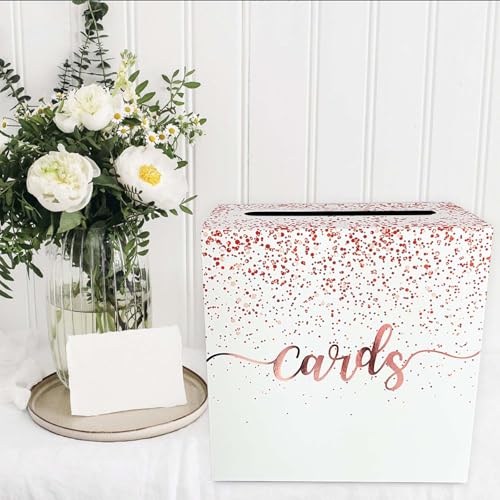Image of Rose Gold Card Box for Party Gift Card Box Holder Envelope Box for Wedding Birthday Baby Shower Retirement Rose Gold Foil Card Box