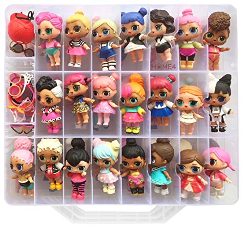 HOME4 LOL Double Sided Storage Container - No BPA - Organizer Case - 48 Compartments - Compatible with Dolls LOL lils Pets Surprise Tiny Toys Shopkins Accessories Beads Crafts (Clear)
