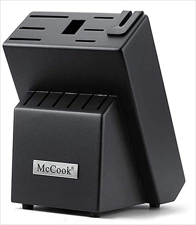 McCook Knife Block w built-in sharpener Wood Kitchen Knife Block Holder without Knives Countertop Butcher Block Knife Holder and Organizer with 13 Slots for Easy Kitchen Knife Storage
