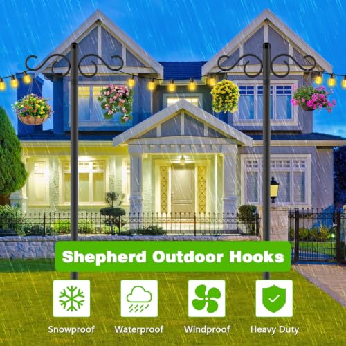 Image of RCUICA Double Shepherds Hooks for Outdoor,2 Pack 110Inch Bird Feeder Pole with 5 Prongs Base,Heavy Duty Shepherds Hook,Suitable for Garden in Hanging Flower Basket,Lantern,Bird Nests (110 inch)
