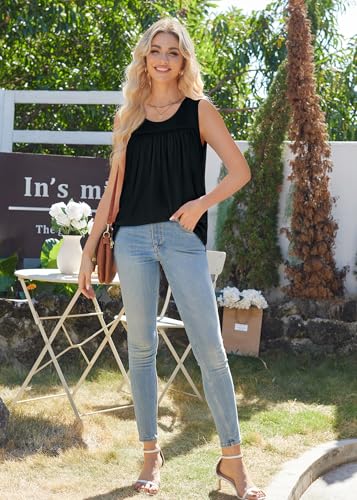 WEESO Tank Top for Women Summer Sleeveless Pleated Crewneck T Shirts Dressy Casual Beach Vacation Clothes Fashion Outfits4