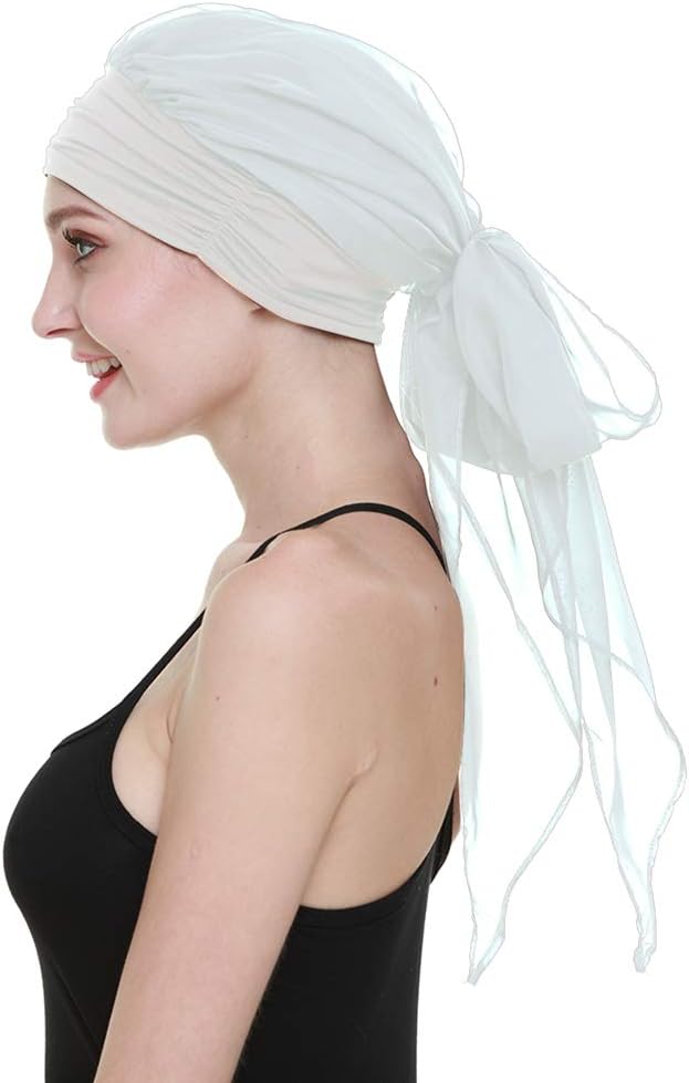 Chemo ヘッドウェア ターバン レディース ロングヘアヘッドスカーフ ヘッドラップ 癌ハット US サイズ: One Size カラー: ホワイト