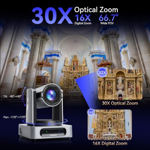 Image of Tenveo 4K 60FPS NDI PTZ Camera, AI Auto Tracking 3.0, 30X Zoom 1 /1.8 UHD CMOS 8.42MP, SDI /HDMI /USB3.0 /LAN(PoE) Live Streaming with Tally Light, FreeD Support, for Video Production Large Live Events
