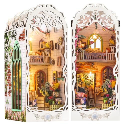 DIY Book Nook Kit - Bookend Diorama with LED - 3D Wooden Puzzle DIY Miniature House Kits - Bookshelf...