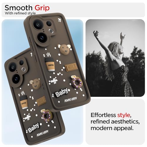 Image of Pikkme Back Cover for Vivo X200 Fe 5G | 3D Bear Silicone Cute & Fun Coffee Cartoon | Full Body Protection Bumper Case (Brown)