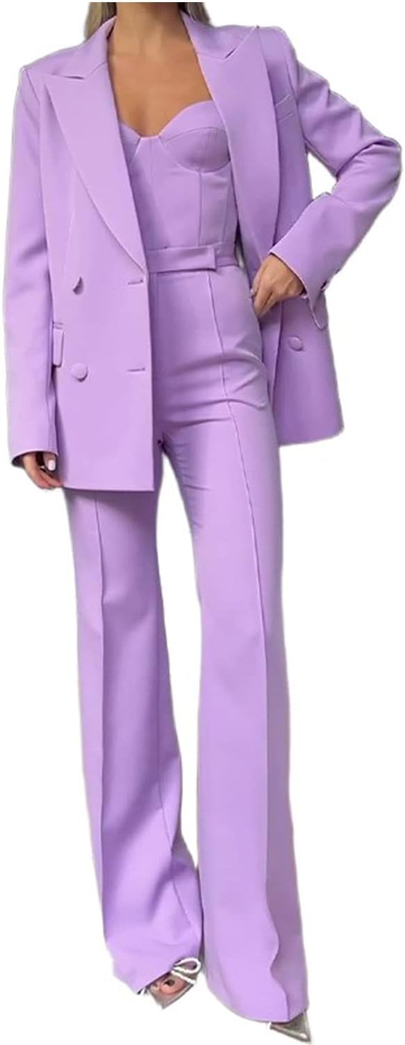 Women's Suit Double Breasted Buttons Two Pieces Jacket Pants Peak Lapel Casual Set Work Business Tuxedos