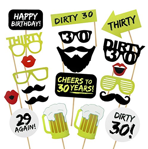 Famoby DIY 30th Photo Booth Props Kits for Birthday Party Decorations 20pcs/Pack