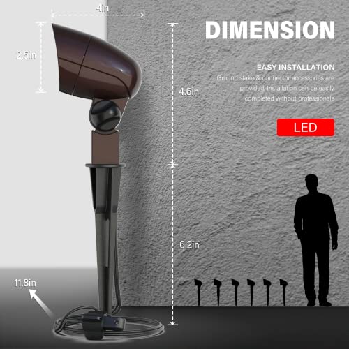Goodsmann Low Voltage Landscape Flood Lights 3W Led Outdoor Landscape Lighting 12V Bronze Waterproof Outdoor Spotlight 3600K Warm White Metal Tree Light With Stale & Cable Connector For Yard & Garden #TOP5
