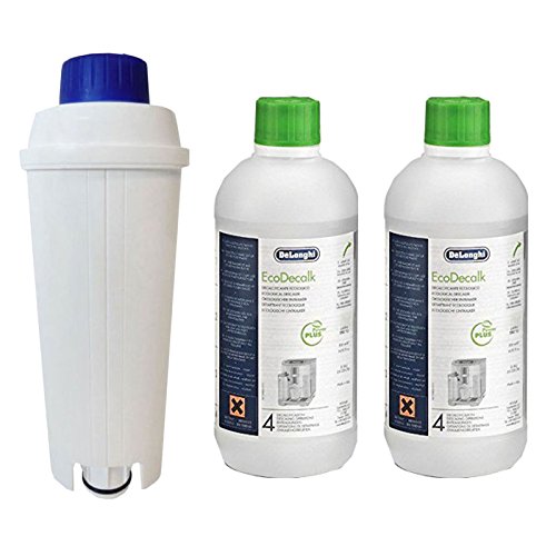 Delonghi Descaler 500ml (Pack of 2 Descalers) + Compatible Water Filter Kit for Coffee Maker Machines