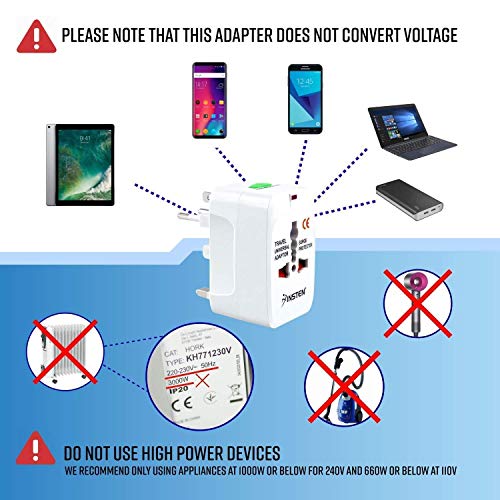 Image of Atevon Universal Travel Adapter - All-in-One Worldwide Plug (EU /UK /US /China /India) with Surge Protection for Phone, Laptop, Tablet - AC Power Converter - Pack of 1