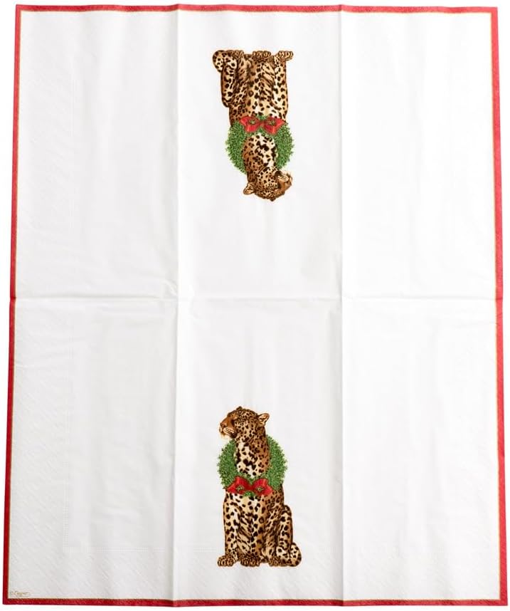 Entertaining with Caspari Wild Christmas Guest Towels, Ivory, Pack of 15