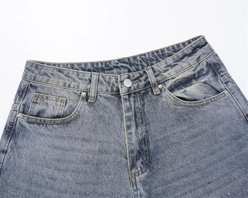 Men’S Print Straight Jeans Mid Waist Loose Fit Denim Pants Zipper Fly Patchwork Jeans4