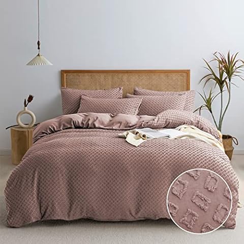 JELLYMONI Pink Duvet Cover King Size - Soft Microfiber Queen Duvet Cover Set with Zipper Closure & Corner Ties, 3 Pieces Rectangle Embroidery Tufted Bedding Set for All Seasons ( No Comforter ) Cover