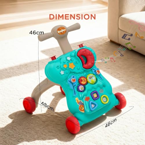 Image of Baybee Lilo Baby Walker for Kids, Baby Push Walker with Music, Rotating Gears & Grip Handle | Activity Kids Walker for Baby Toddlers | Walkers for 0 to 2 Years Boy Girl (Teal Green)