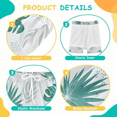 Tropical Palm Leaves Boys Swim Trunks with Compression Liner Quick Dry Bathing Bottom Kids Beach Shorts4