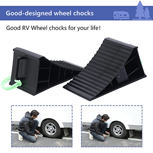 GarfatolRv RV Large Wheel Chocks, Rope Handle, Safety For Trailers, Truck, Car- 2Packs(Yellow