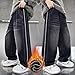 Youth Boys Oversized Jeans Fall Winter Thick Warm Trousers Fashion Soft Comfy Fleece Lined Pants (Black, 9-10 Years)