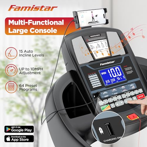 Image of 4.75HP Folding Treadmill w /h 300lb Capacity, Treadmill for Home, 15% Auto Incline, APP Connectivity